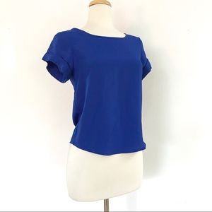 Cobalt Blue Cuffed Short Sleeve Cut Out Back Top S